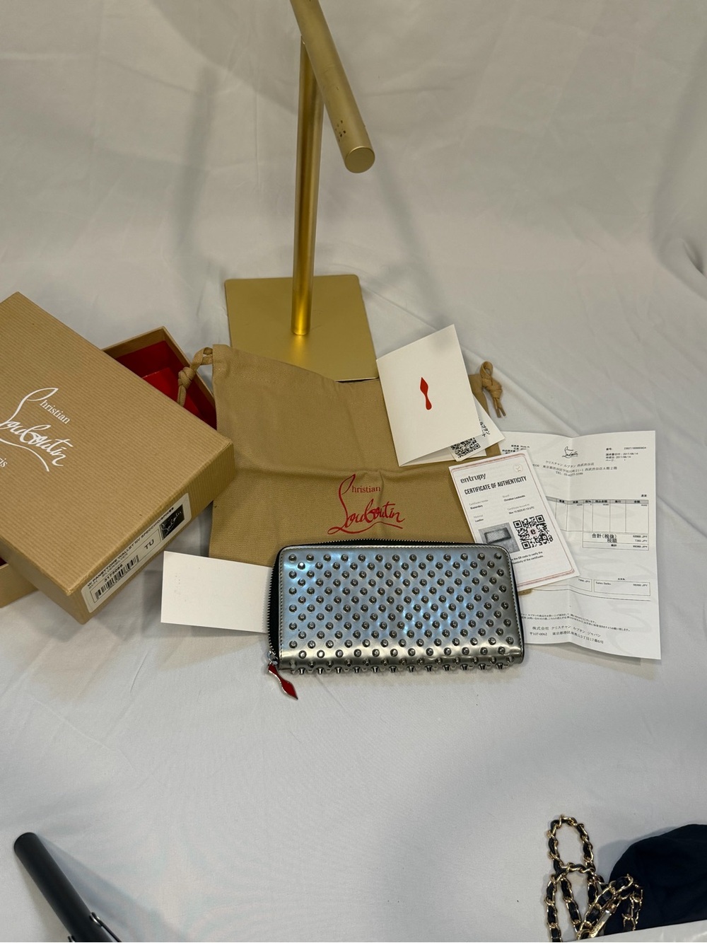 Christian Louboutin Metallic Silver Spiked Zip-Around Wallet